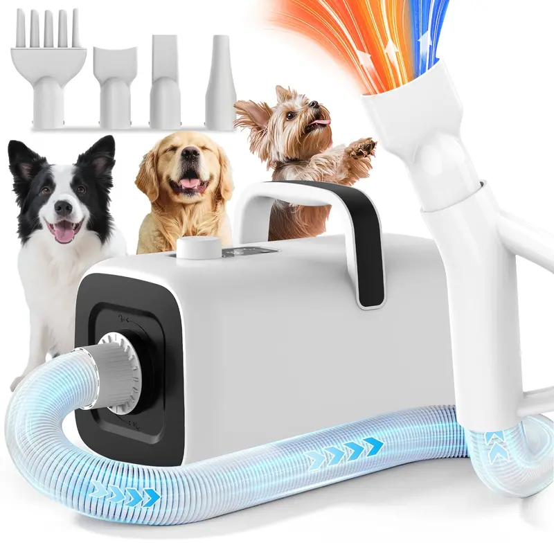 AIRROBO Dog Blower – Adjustable Speed & Temperature, 4 Nozzles, Heavy-Duty Pet Hair Dryer