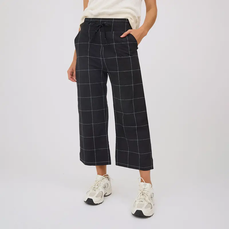 Audrey Wide-Leg Pant – Black Windowpane Print