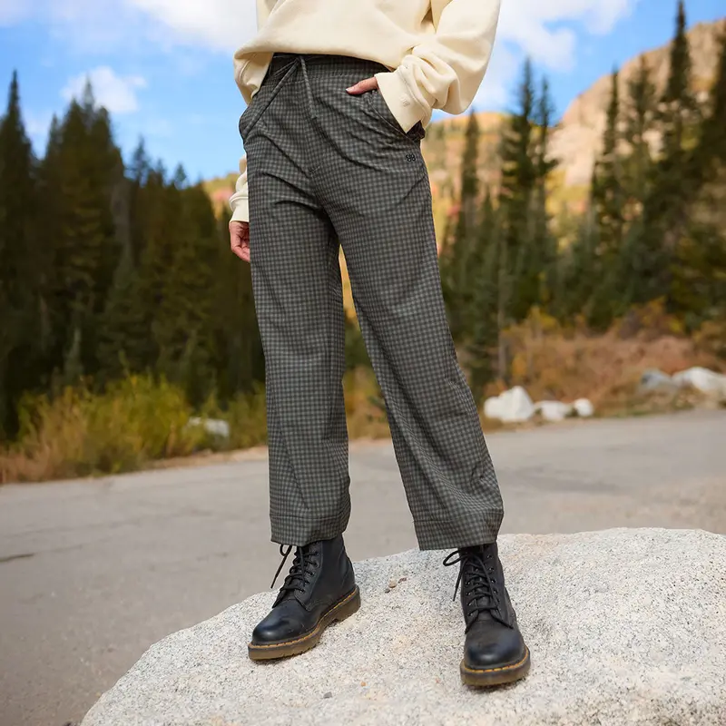 Audrey Wide-Leg Pants in Olive Gingham Pattern