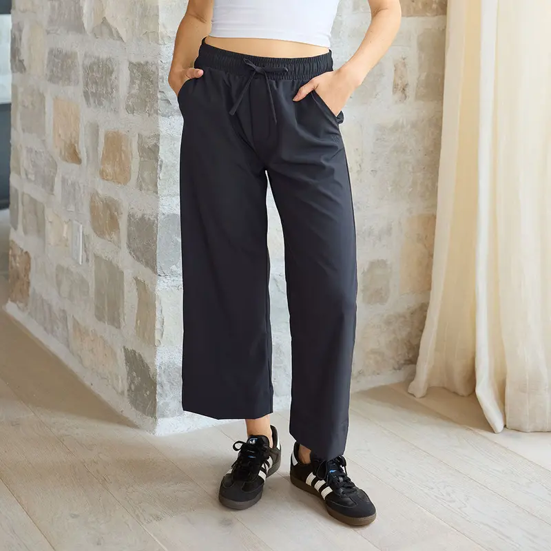 Black Audrey Wide-Leg Mid-Rise Pants