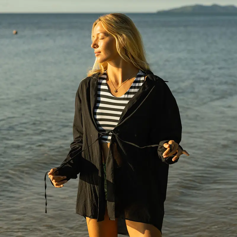 Black Cascade Tie-Front Cover-Up