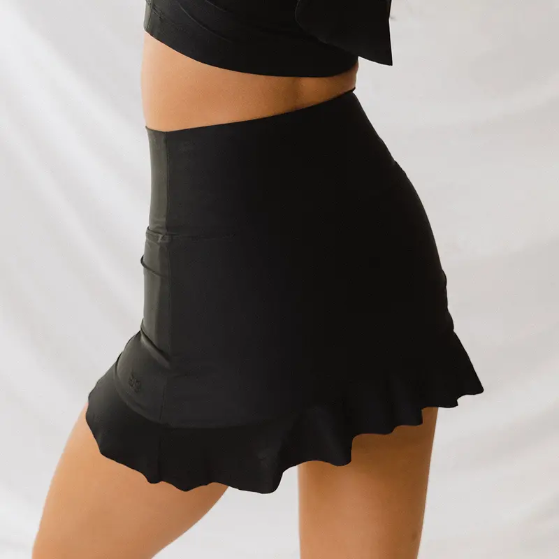 Black High-Waisted Swim Skirt with Built-In Brief