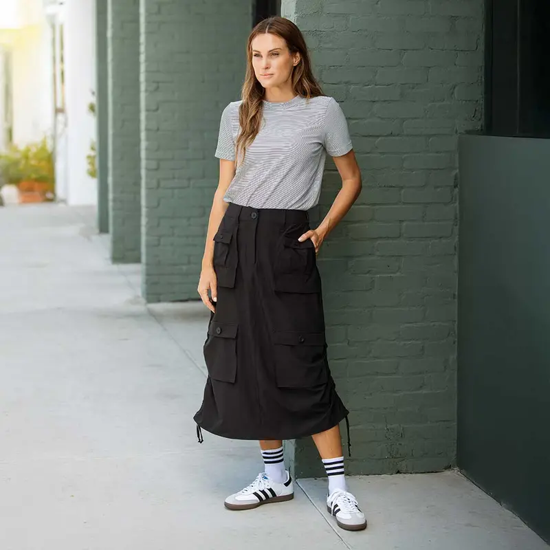 Black Maxi Cargo Skirt with Utility Pockets