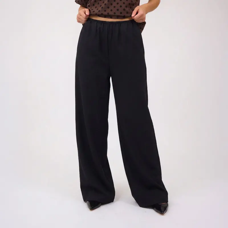 Black Slip-On Wide-Leg Trousers