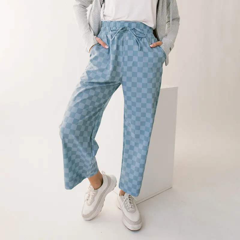 Blue Checkered Audrey Wide-Leg Pants