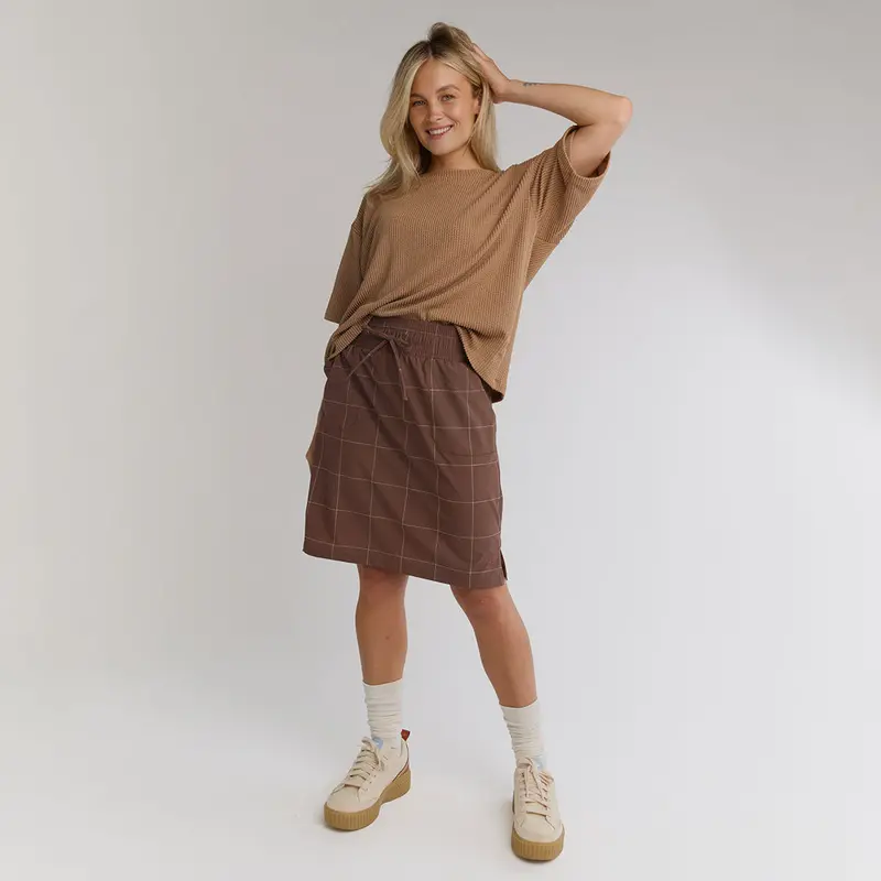 Brown and Cream Windowpane Away Skirt