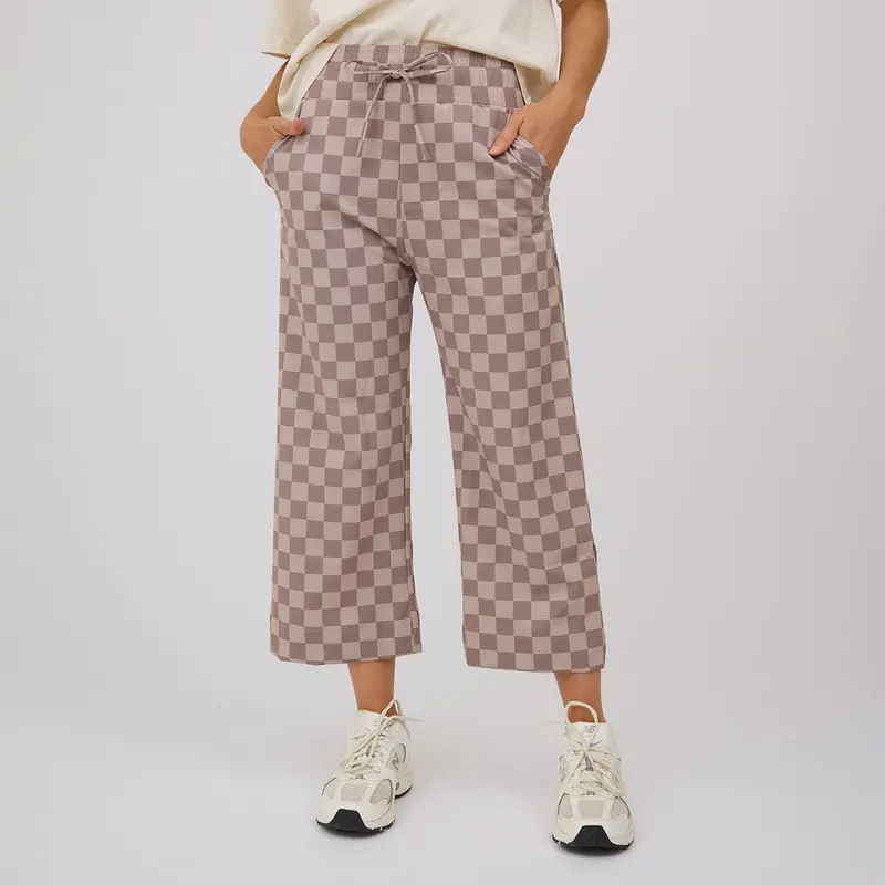 Brown Checkered Audrey Wide-Leg Pants