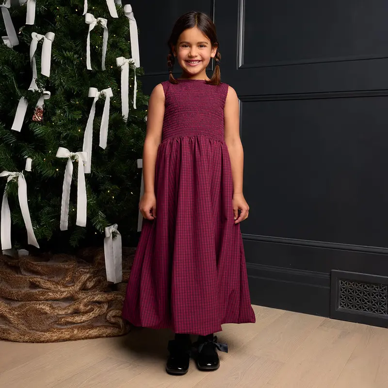 Burgundy Gingham Mini Vienna Bubble Dress
