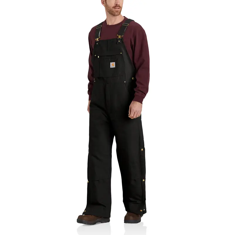 Carhartt Black Loose-Fit Insulated Bib Overalls Featuring Hip-Zip Closure