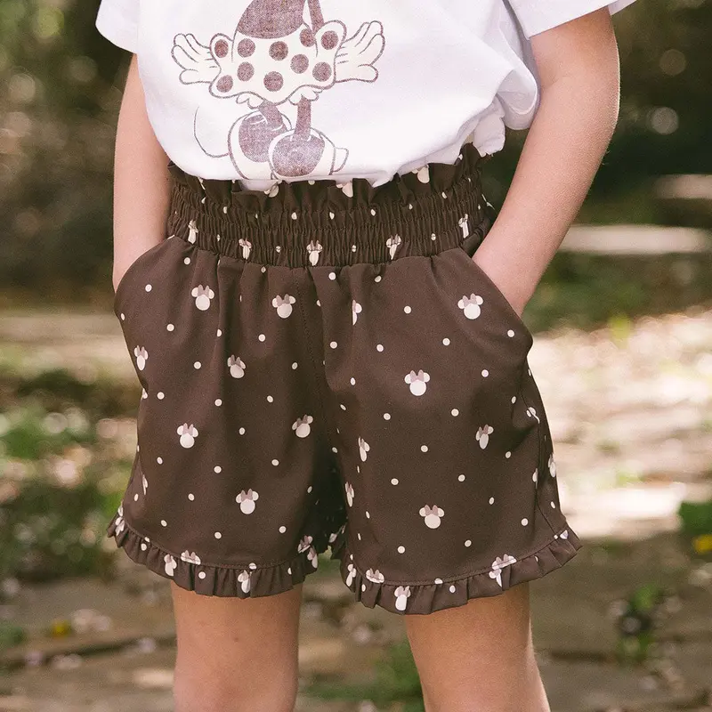 Mini Disney Lake Shorts in Cream with Cocoa Dot Print