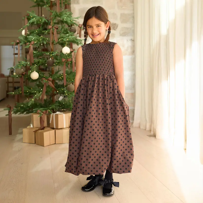 Mini Vienna Bubble Dress in Black/Brown Polka Dot