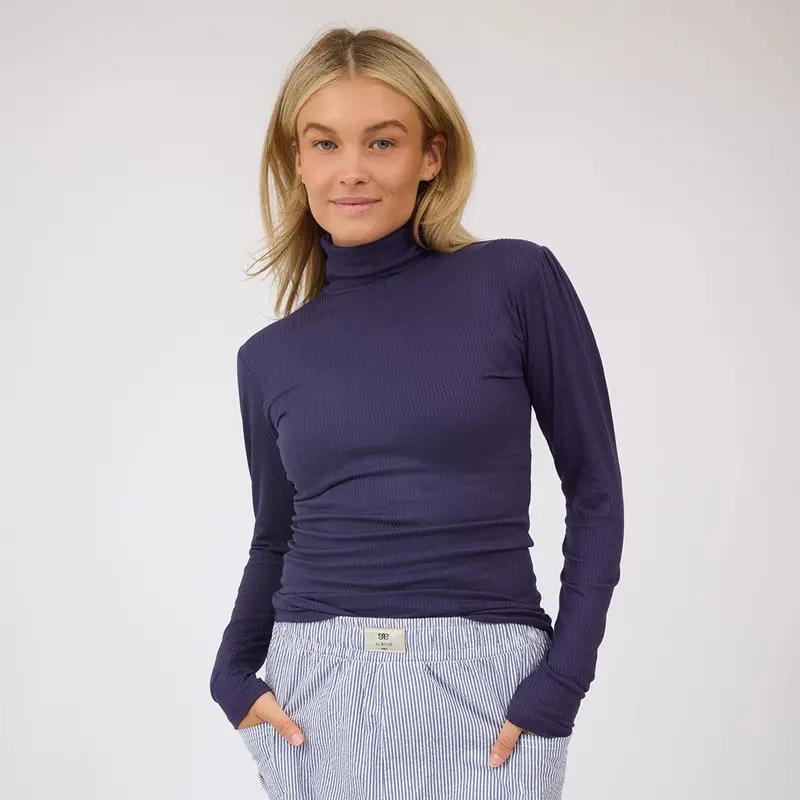 Navy Ribbed Long-Sleeve Tessa Top