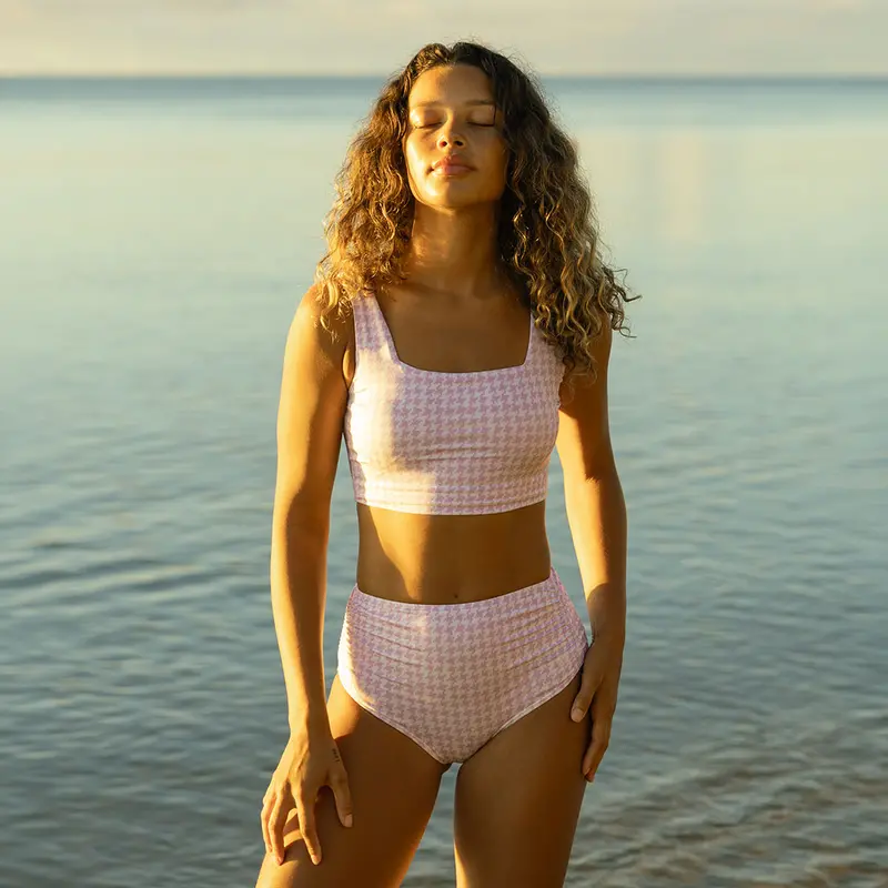 Olivia Lavender Houndstooth Swim Crop Top