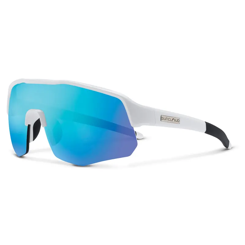 SunCloud Cadence Sunglasses – White Frame with Polarized Blue Mirror Lenses