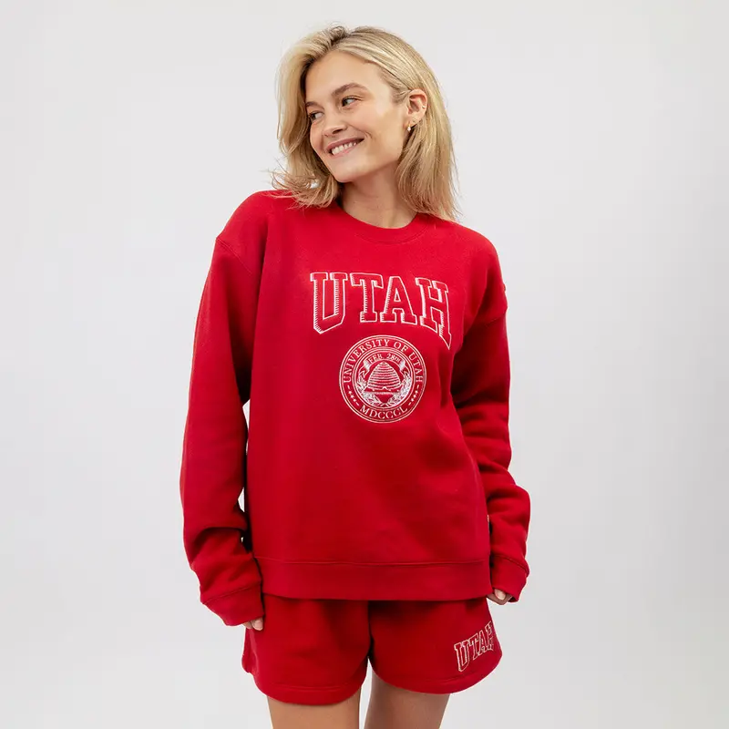 Utah Arrive Crew Neck Sweatshirt in Red with Seal Accent