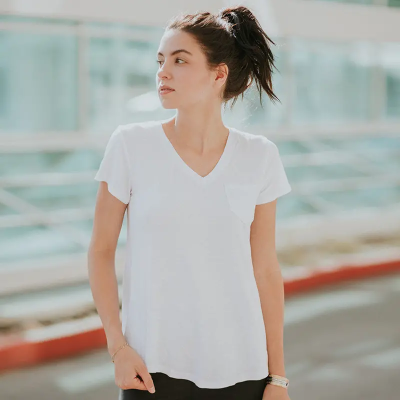 White Basic V-Neck Cotton T-Shirt