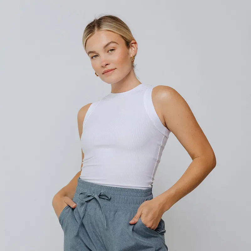 White High-Neck Sleeveless Tank Top